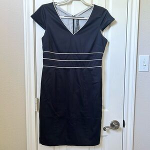 Marc New York Professional Office Chic Black Dress with White Stripe Detail